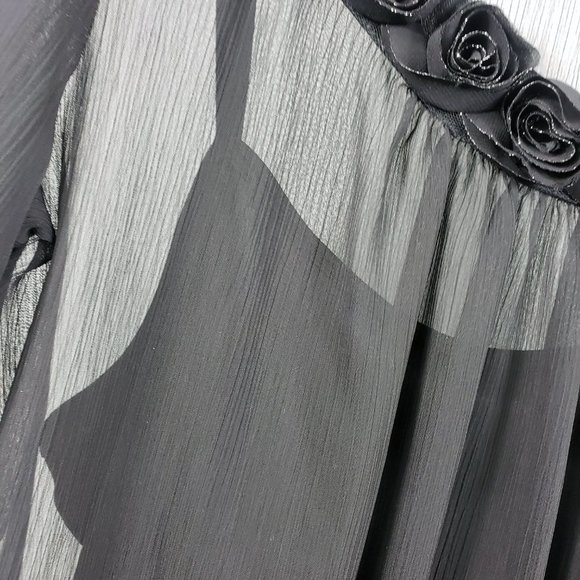 B Wear Women's Black Sheer Floral Short Sleeve Blouse Shirt Tank Top 1 Piece Set - Picture 7 of 14